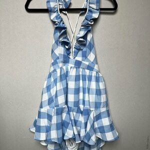 NWT Blue and White Gingham Plaid Ruffle Romper
